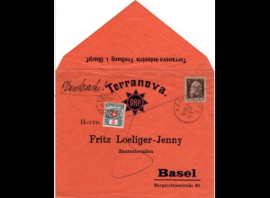 Bayern 1911, 3 Pf. auf Drucksache Brief m. Bahnpost NK-Wei u. Schweiz Portomarke