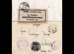 DR 1917, Feldpost Auslandsbrief v. Rastatt n. Basel m. Zensur u. Schweiz Porto.