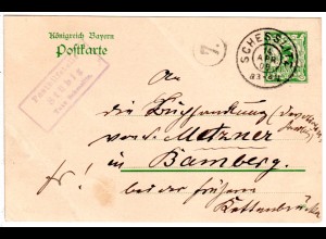 Bayern 1909, Posthilfstelle STÜBIG Taxe Schesslitz auf 5 Pf. Ganzsache