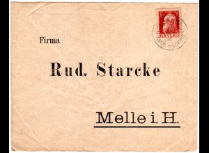 Bayern 1911, Bahnpost-K1 SAARB. II LDWHF. auf Brief m. 10 Pf.