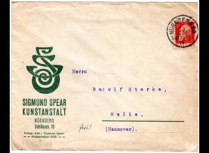Bayern 1911, 10 Pf. auf Kunstanstalt S. Spear Firmenbrief v. Nürnberg 23.