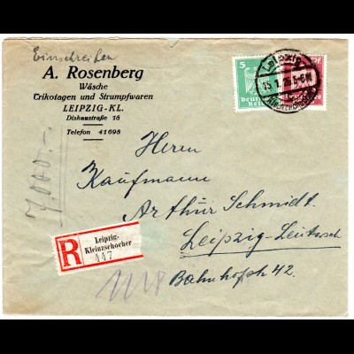 DR 1926, 5+30 Pf. auf Firmen Orts-Reko Brief v. Leipzig Kleinschocher n. Leutsch