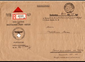 DR Dt. Post Osten 1942, Portofreier Postsache NN Einschreiben Brief v. Kattowitz