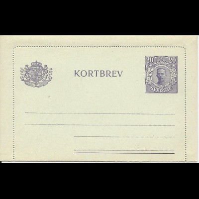 Schweden K20, sauber ungebr. 20 öre violett Kartenbrief