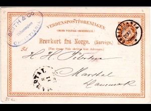 Norwegen P21, 6 öre Ganzsache sauber gebr. 1885 v. Christiania n. Dänemark