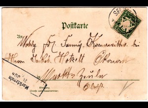 Bayern 1900, Aushilfs-R3 MARKTZEULN auf Karte v. Selb m. 5 Pf. 