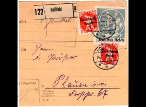 Bayern 1920, Posthilfstelle KRÖGELSTEIN Taxe Wonsees auf Paketkarte. Geprüft
