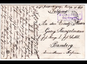 Bayern 1915, Posthilfstelle DROSENDORF Taxe Königstein auf Feldpost Karte 