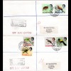 Gambia 1963, kpl. Vögel-Ausgabe m. 13 Werten auf 5 echt gelaufenen FDC Briefen