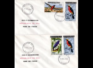 Mali 1960, 2 Briefe m. kpl. Vögel Überdruck-Ausgabe v. 4 Werten