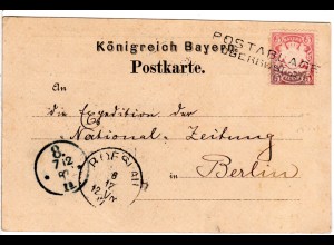 Bayern 1887, L2 POSTABLAGE OBERRÖSLAU klar auf Karte m. viol. 5 Pf.