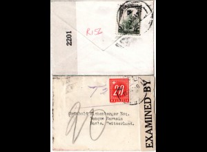 Schweiz 1942, 20 C. Porto auf Zensur Brief v. Mexico n. Basel m. Geburtsanzeige