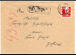 DDR 1950, Landpost Stpl. 15 GÖSCHITZ über Schleiz auf Brief m. 24 Pf.