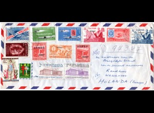 Kolumbien 1959, 5 C. Tuberkulose- u.13 Freimarken auf Luftpost Reko Brief