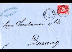 Norwegen 1872, 3 Sk. Posthorn auf sehr schönem Brief v. Christiania n. Laurvig.