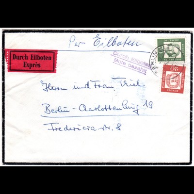 Berlin 1963, 20+70 Pf. auf Orts-Eilboten Brief, m. Rohrpost befördert