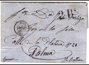 Frankreich 1859, Brief v. Alais m. Portostempel "2 Rs." nach Palma, Spanien