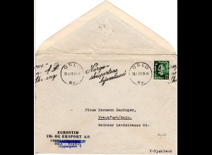 Norwegen 1957, EF 25 öre auf Drucksache Brief m. Oslo Ski Stempel n. Deutschland