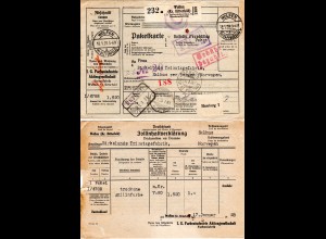 DR 1928, R2 Gebühr Bezahlt auf Paketkarte v. Wolfen via Hamburg n. Norwegen 