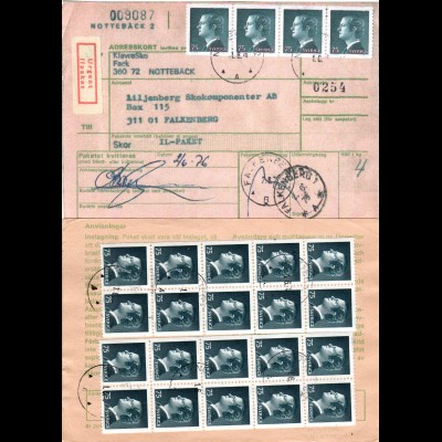 Schweden 1976, Me-Massenfrankatur 24x75 öre auf Paketkarte v. Partille
