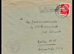 DR 1938, Landpost Stempel TORNOW über Vietz auf NS Frauenschaft Brief m. 12 Pf