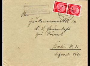 DR 1938, Landpost Stempel BÖRNICKE über Bernau b. Berlin auf NS Brief m. 2x12 Pf