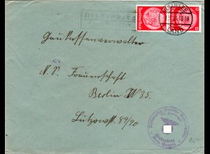 DR 1938, Landpost Stempel HINDENBERG über Gransee auf NS Frauenschaft Brief 