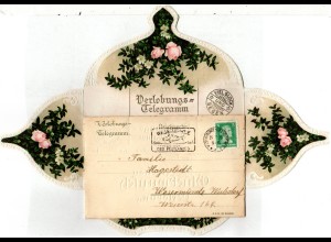 DR 1928, 5 Pf. auf attraktivem Verlobungs Telegramm v. Wesermünde-Geestemünde
