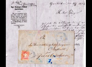 Bayern 1873, blauer HKS WALDFISCHBACH auf etwas fleckigem Gefängnis Brief
