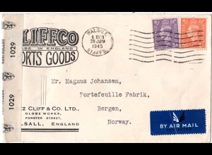 GB, 2+3d on early after-war Air mail cover from Walsall with Norway censorship