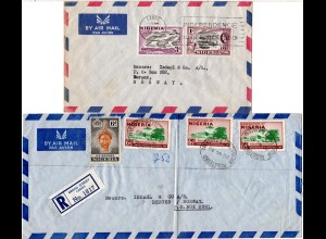 Nigeria 1960, 2 Luftpost Briefe m. versch. Frankaturen v. Lagos n. Norwegen 