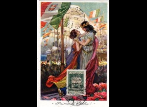 Italien 1924, Fiume all Italia, Farb-AK m. bildseitiger 5 C. Überdruckmarke