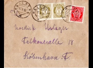 Norwegen 1918, 10+Paar 1 öre auf portorichtigem Brief v. Skjeberg n. Dänemark