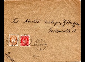 Norwegen 1919, 2+10 öre auf portorichtigem Brief v. Sömnaes n. Dänemark