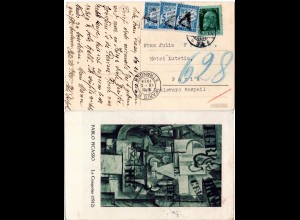 Bayern 1914, Picasso Postkarte m. 5 Pf. v. München u. 3 Frankreich Portomarken