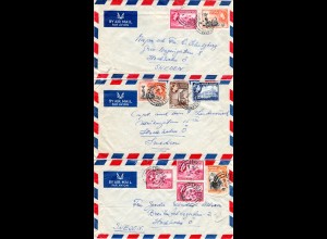 Gold Coast 1954/55, 3 Luftpost Briefe v. Hohoe n. Schweden m. versch Frankaturen