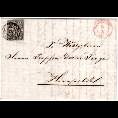 Sachsen 1859, klarer roter K2 STADTPOST auf Brief m. 1/2 NGr. v. "2" Leipzig