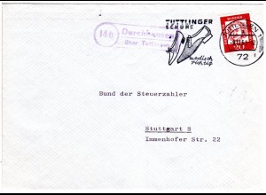 BRD 1961, Landpost Stpl. 14b DURCHHAUSEN über Tuttlingen auf Brief m. 20 Pf.