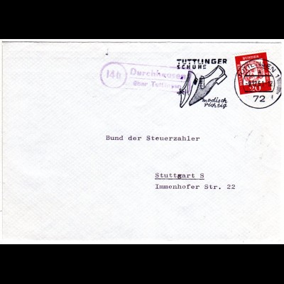 BRD 1961, Landpost Stpl. 14b DURCHHAUSEN über Tuttlingen auf Brief m. 20 Pf.