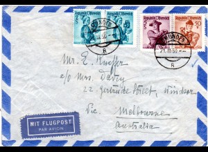 Österreich 1950, 50 G.+2x2+5 S. Trachten auf Brief v. Gmunden n. Australien.