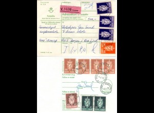 Norwegen 1972, 10 Dienstmarken vorder- u. rückseitig auf Paketkarte v. Tromsö