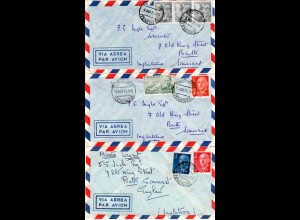 Spanien 1955, 3 Luftpost Briefe v. Puerto De la Cruz n. GB.