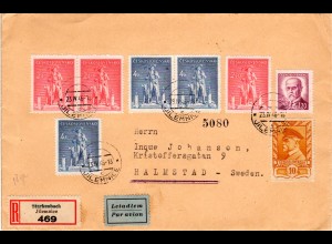 Tschechoslowakei 1946, 8 Marken auf Einschreiben Brief v. Jilemnice n. Schweden
