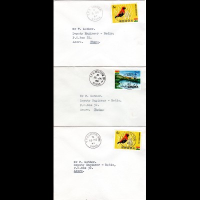 Ghana 1964, 3 Briefe m. 3 verschiedenen Bahnpost Stempeln