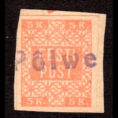 Estland, 5 Kop. 1918 auf Briefstück m. provisorischem Stempel Polwe
