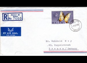 Malawi 1966, Höchstwert 2 Pfund auf Einschreiben Luftpost Brief n. Deutschland