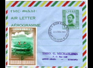 Äthiopien 1969, 10 C. Aerogramm m. Dahlak Islands Expedition Weihnachtsmarke