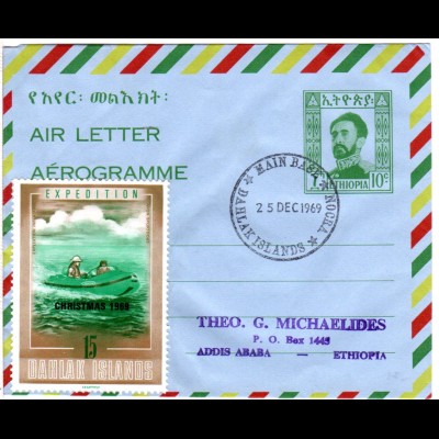 Äthiopien 1969, 10 C. Aerogramm m. Dahlak Islands Expedition Weihnachtsmarke