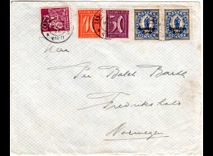 DR 1922, portorichtiger Brief m. 5 Marken v. Landshut n. Norwegen