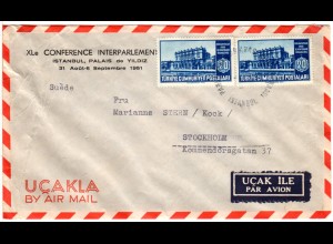 Türkei 1951, Conference Interparlamentaire, MeF auf Luftpostbrief m Sonderstpl.